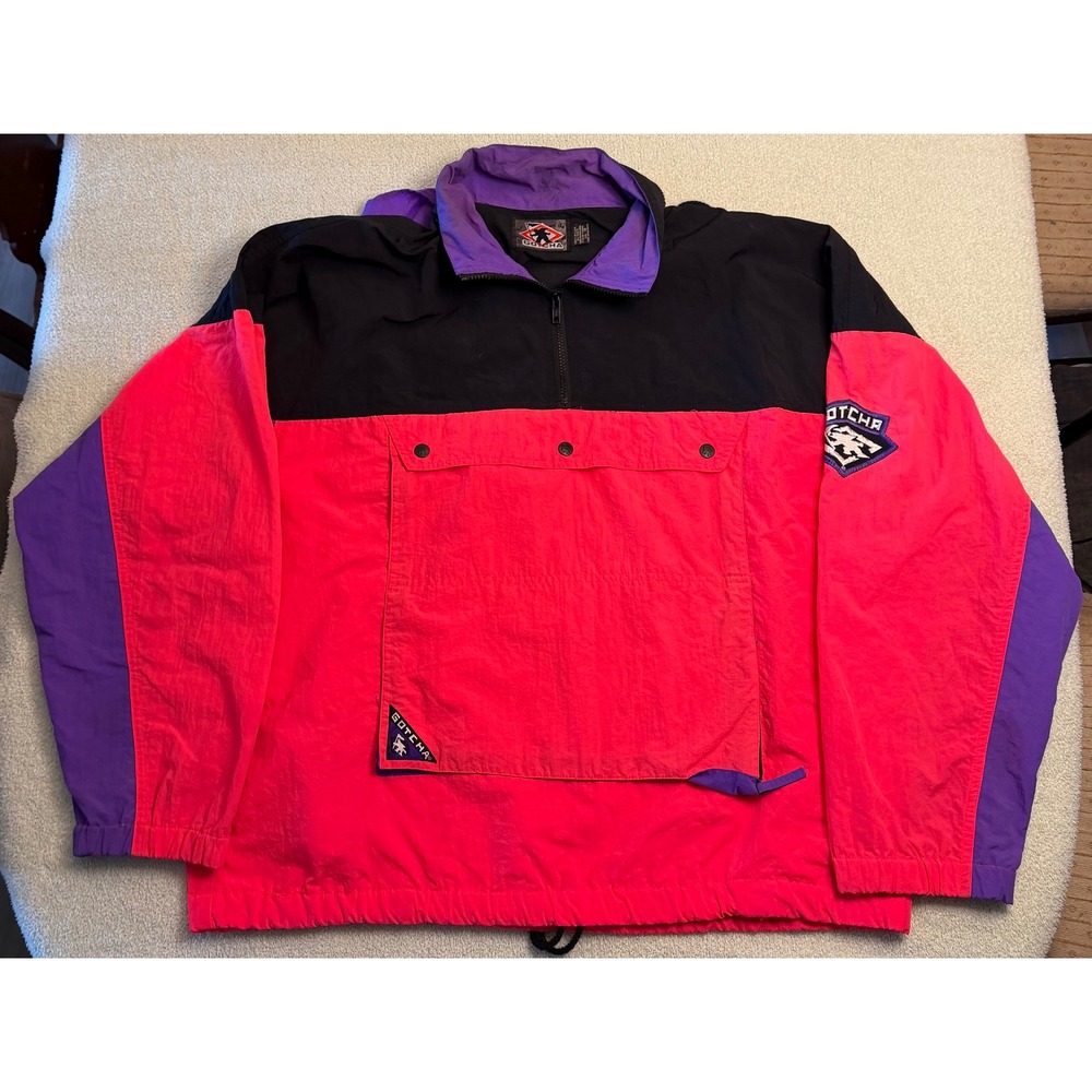 Vintage Gotcha Windbreaker Jacket Mens Medium Neon Colorblock Pullover S10268